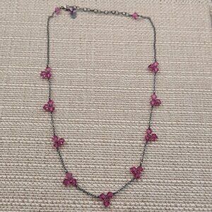 17.5 Inch Sterling Silver Pink Crystal Tarnished Chain Necklace A6742